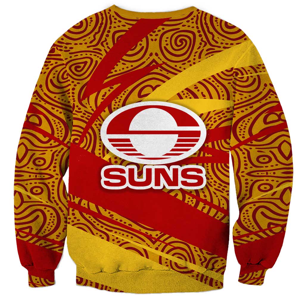 Gold Coast Suns Australian Football Sweatshirt Sunny Hero Mascot With Indigenous Pattern Art