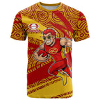 Gold Coast Suns Australian Football T Shirt Sunny Hero Mascot With Indigenous Pattern Art