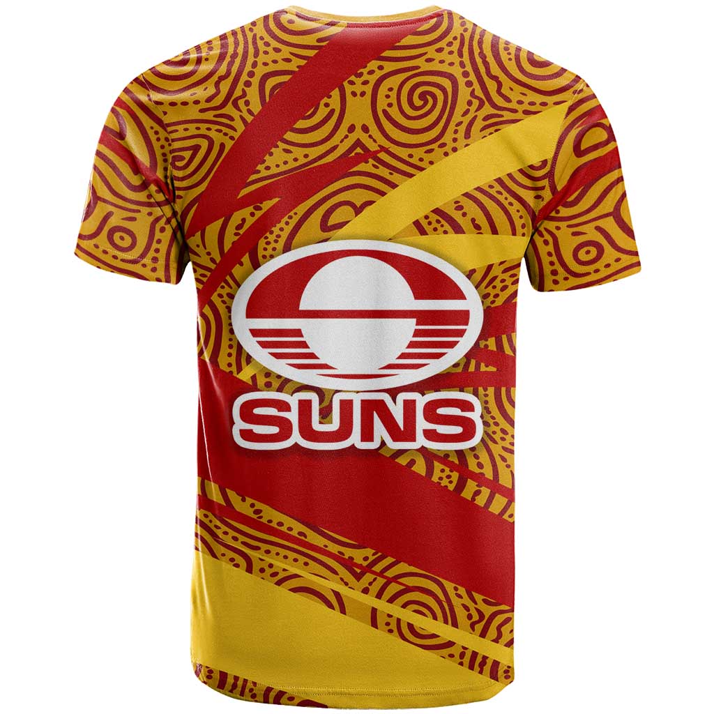 Gold Coast Suns Australian Football T Shirt Sunny Hero Mascot With Indigenous Pattern Art