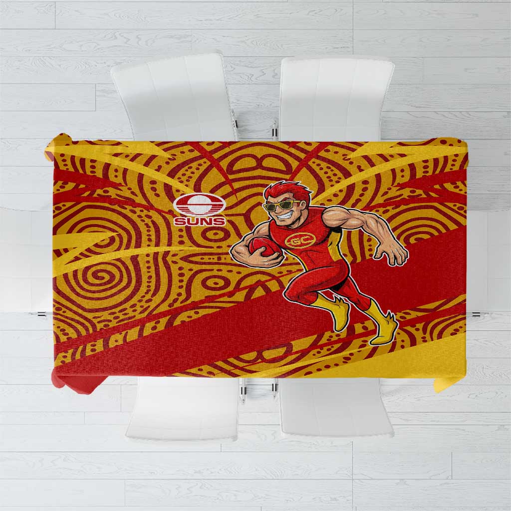 Gold Coast Suns Australian Football Tablecloth Sunny Hero Mascot With Indigenous Pattern Art