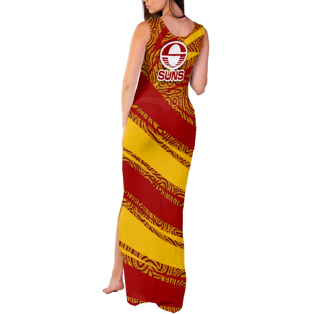 Gold Coast Suns Australian Football Tank Maxi Dress Sunny Hero Mascot With Indigenous Pattern Art