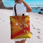 Gold Coast Suns Australian Football Tote Bag Sunny Hero Mascot With Indigenous Pattern Art