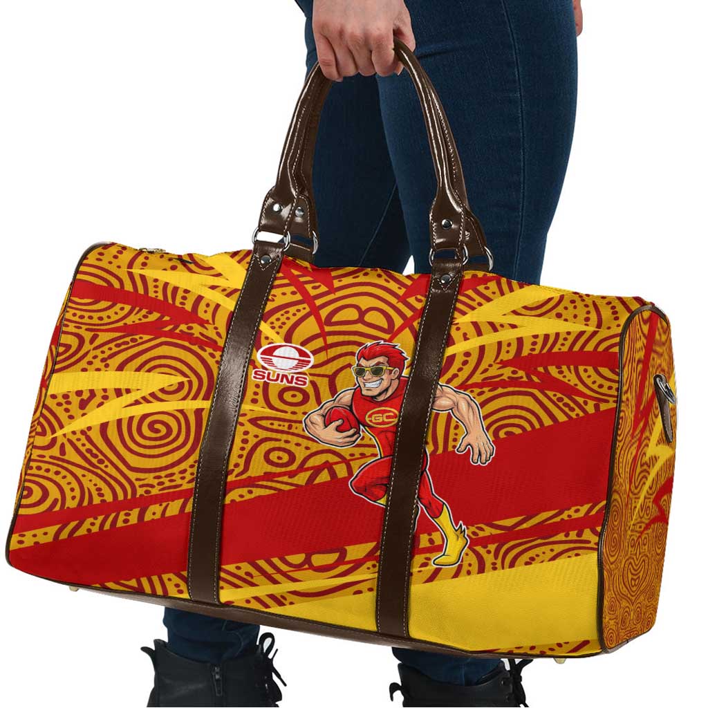 Gold Coast Suns Australian Football Travel Bag Sunny Hero Mascot With Indigenous Pattern Art