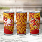 Gold Coast Suns Australian Football Tumbler Cup Sunny Hero Mascot With Indigenous Pattern Art