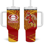 Gold Coast Suns Australian Football Tumbler With Handle Sunny Hero Mascot With Indigenous Pattern Art