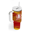 Gold Coast Suns Australian Football Tumbler With Handle Sunny Hero Mascot With Indigenous Pattern Art