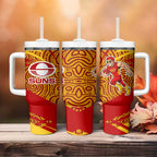 Gold Coast Suns Australian Football Tumbler With Handle Sunny Hero Mascot With Indigenous Pattern Art