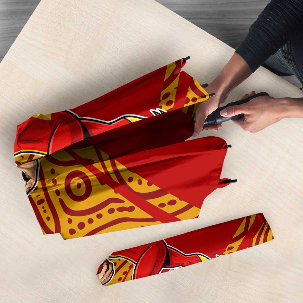 Gold Coast Suns Australian Football Umbrella Sunny Hero Mascot With Indigenous Pattern Art