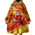 Gold Coast Suns Australian Football Wearable Blanket Hoodie Sunny Hero Mascot With Indigenous Pattern Art