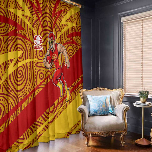 Gold Coast Suns Australian Football Window Curtain Sunny Hero Mascot With Indigenous Pattern Art