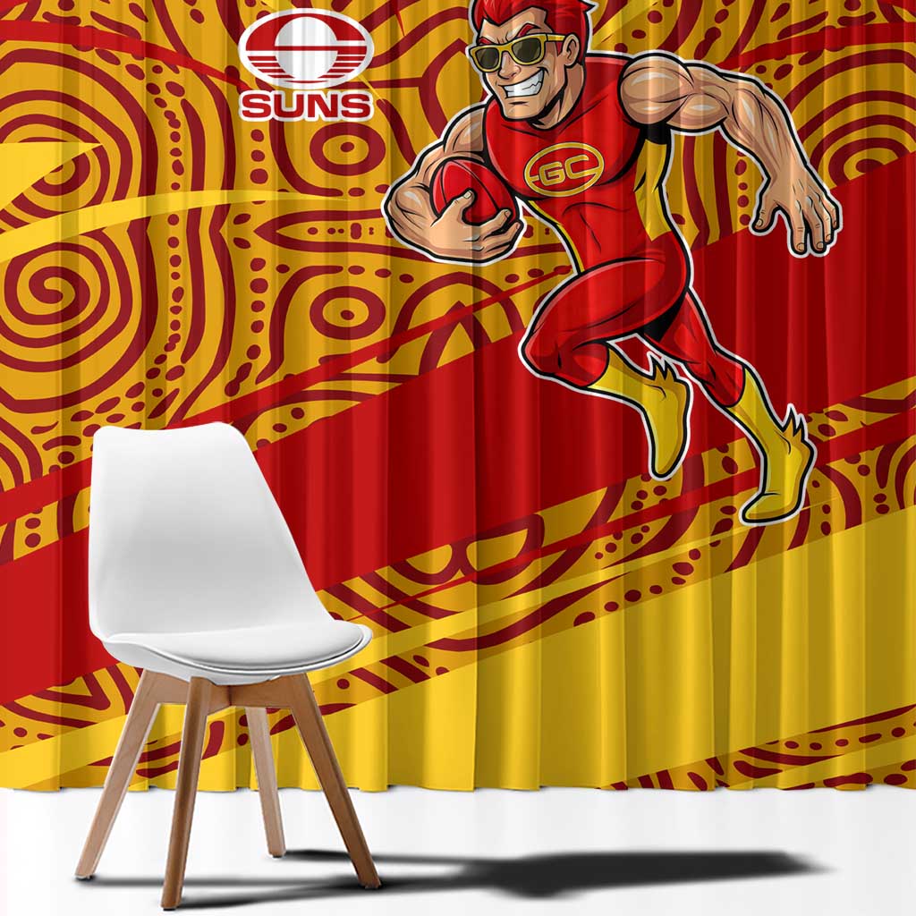 Gold Coast Suns Australian Football Window Curtain Sunny Hero Mascot With Indigenous Pattern Art