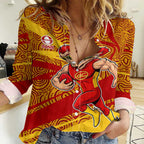 Gold Coast Suns Australian Football Women Casual Shirt Sunny Hero Mascot With Indigenous Pattern Art