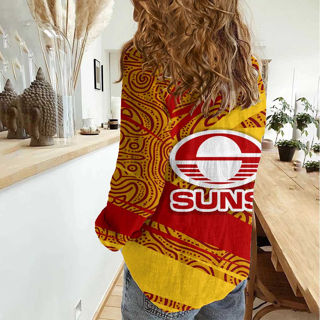 Gold Coast Suns Australian Football Women Casual Shirt Sunny Hero Mascot With Indigenous Pattern Art