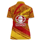 Gold Coast Suns Australian Football Women Polo Shirt Sunny Hero Mascot With Indigenous Pattern Art