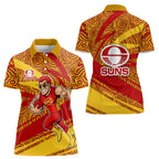 Gold Coast Suns Australian Football Women Polo Shirt Sunny Hero Mascot With Indigenous Pattern Art