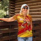 Gold Coast Suns Australian Football Women Polo Shirt Sunny Hero Mascot With Indigenous Pattern Art