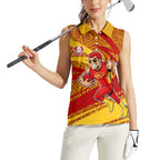 Gold Coast Suns Australian Football Women Sleeveless Polo Shirt Sunny Hero Mascot With Indigenous Pattern Art