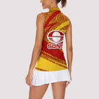 Gold Coast Suns Australian Football Women Sleeveless Polo Shirt Sunny Hero Mascot With Indigenous Pattern Art