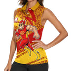 Gold Coast Suns Australian Football Women Sleeveless Polo Shirt Sunny Hero Mascot With Indigenous Pattern Art