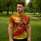 Gold Coast Suns Australian Football Zipper Polo Shirt Sunny Hero Mascot With Indigenous Pattern Art