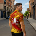 Gold Coast Suns Australian Football Zipper Polo Shirt Sunny Hero Mascot With Indigenous Pattern Art