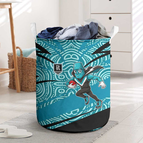 Port Adelaide Australian Football Laundry Basket Power Hero Mascot With Indigenous Pattern Art