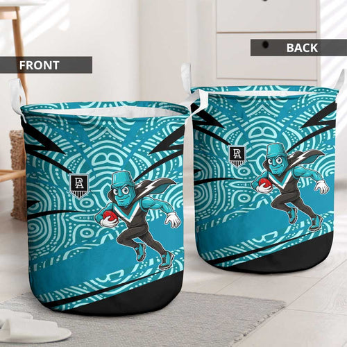 Port Adelaide Australian Football Laundry Basket Power Hero Mascot With Indigenous Pattern Art