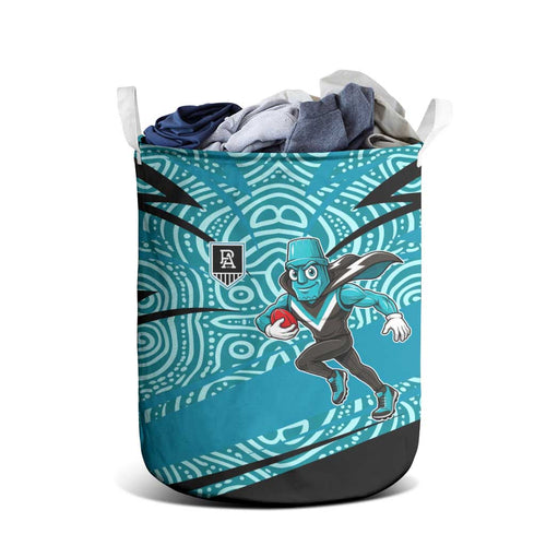 Port Adelaide Australian Football Laundry Basket Power Hero Mascot With Indigenous Pattern Art