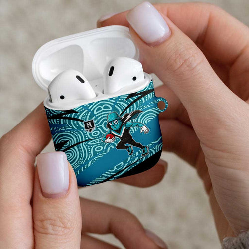 Port Adelaide Australian Football AirPods Case Power Hero Mascot With Indigenous Pattern Art