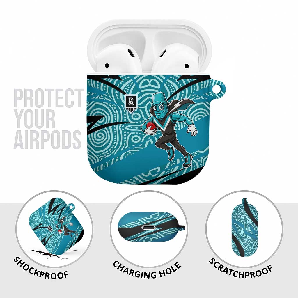 Port Adelaide Australian Football AirPods Case Power Hero Mascot With Indigenous Pattern Art