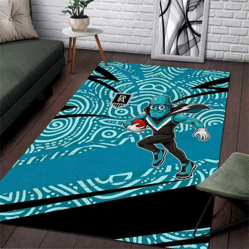 Port Adelaide Australian Football Area Rug Power Hero Mascot With Indigenous Pattern Art
