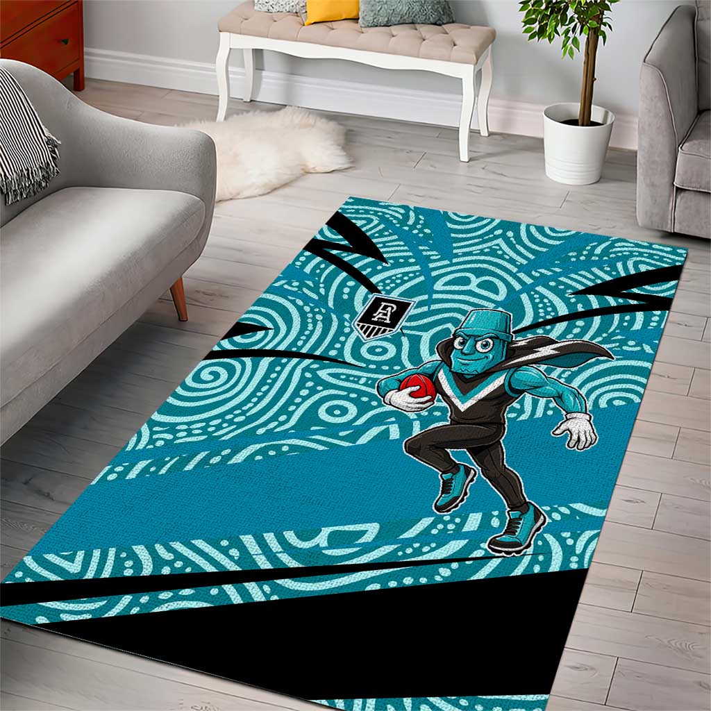 Port Adelaide Australian Football Area Rug Power Hero Mascot With Indigenous Pattern Art