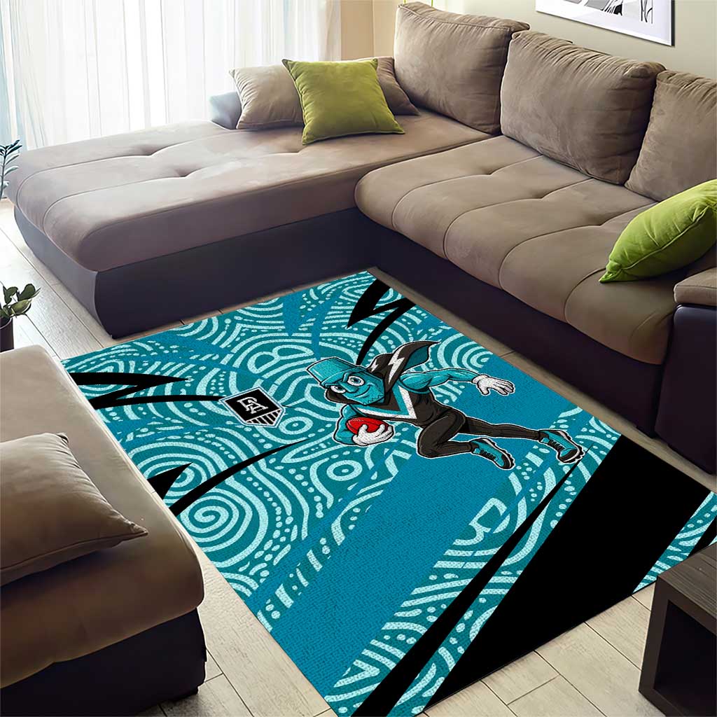 Port Adelaide Australian Football Area Rug Power Hero Mascot With Indigenous Pattern Art