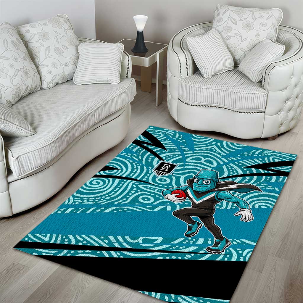 Port Adelaide Australian Football Area Rug Power Hero Mascot With Indigenous Pattern Art