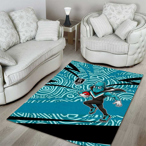 Port Adelaide Australian Football Area Rug Power Hero Mascot With Indigenous Pattern Art