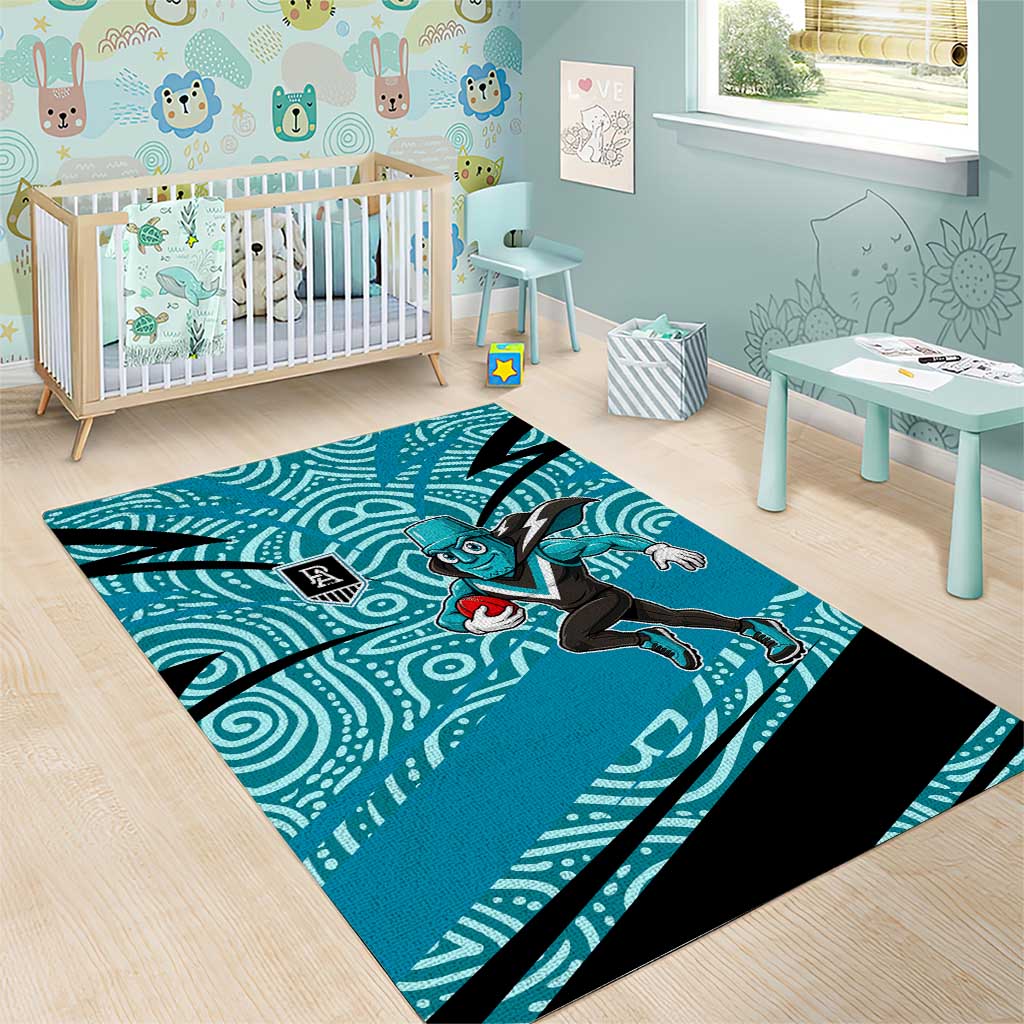 Port Adelaide Australian Football Area Rug Power Hero Mascot With Indigenous Pattern Art