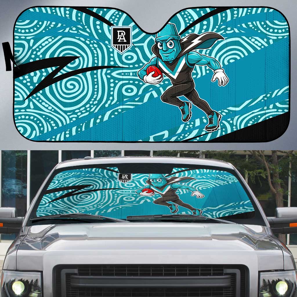 Port Adelaide Australian Football Auto Sun Shade Power Hero Mascot With Indigenous Pattern Art