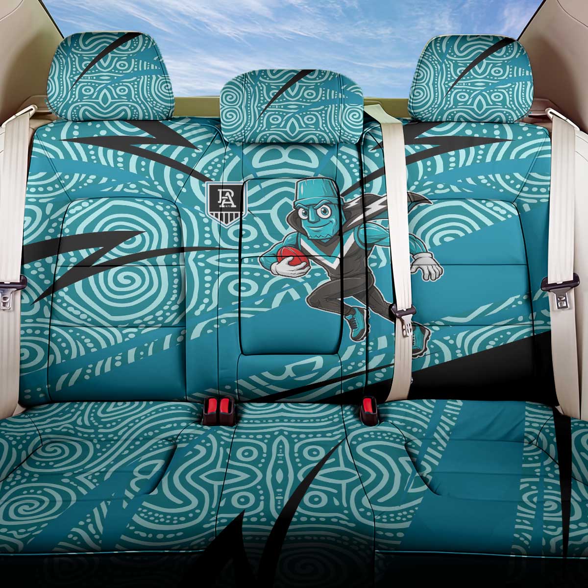 Port Adelaide Australian Football Back Car Seat Cover Power Hero Mascot With Indigenous Pattern Art