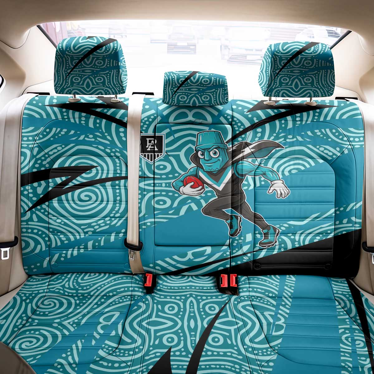Port Adelaide Australian Football Back Car Seat Cover Power Hero Mascot With Indigenous Pattern Art