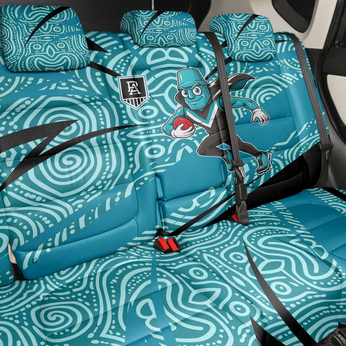 Port Adelaide Australian Football Back Car Seat Cover Power Hero Mascot With Indigenous Pattern Art
