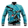 Port Adelaide Australian Football Baseball Jacket Power Hero Mascot With Indigenous Pattern Art