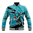 Port Adelaide Australian Football Baseball Jacket Power Hero Mascot With Indigenous Pattern Art