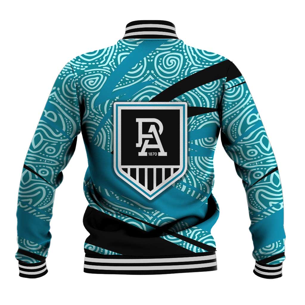 Port Adelaide Australian Football Baseball Jacket Power Hero Mascot With Indigenous Pattern Art