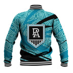 Port Adelaide Australian Football Baseball Jacket Power Hero Mascot With Indigenous Pattern Art