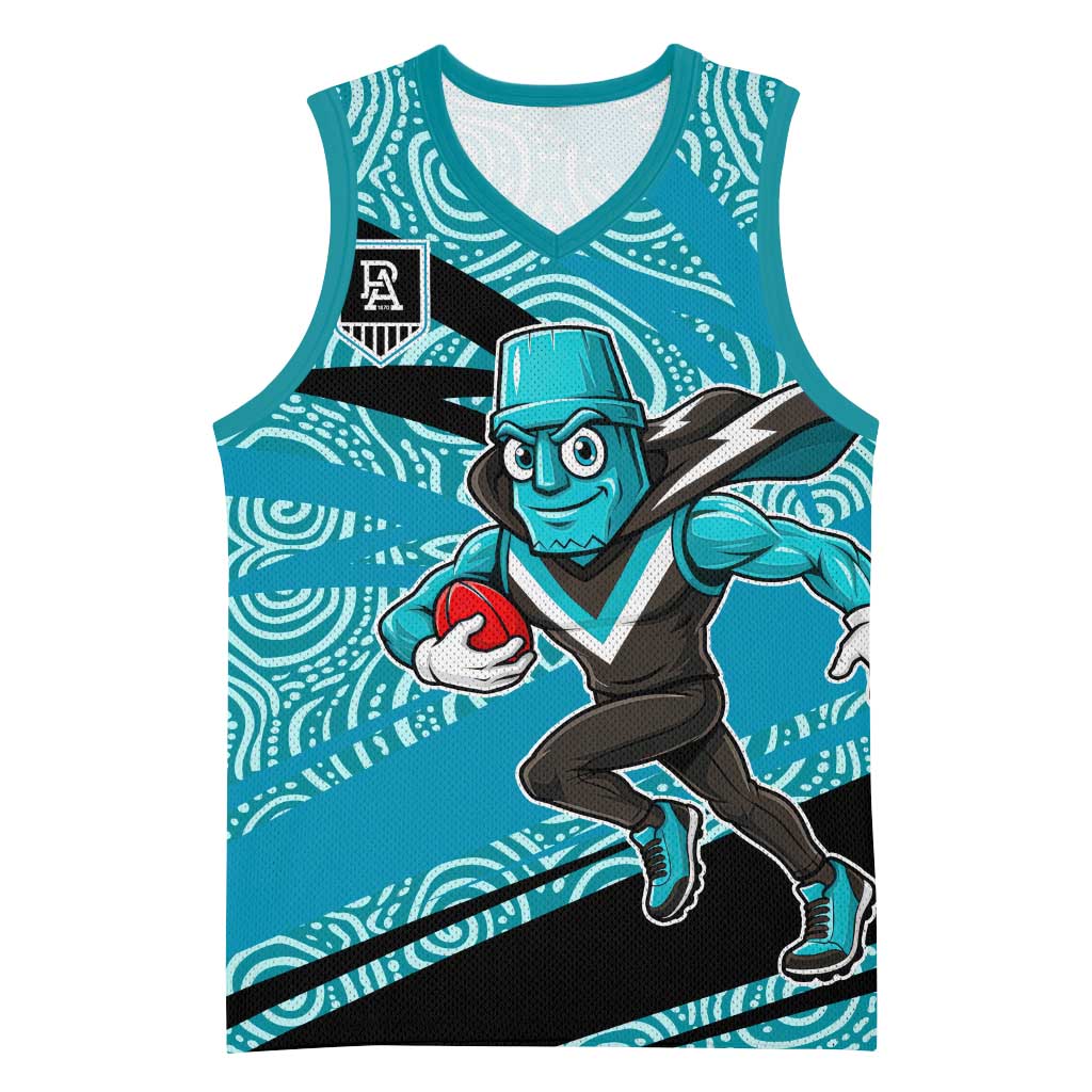 Port Adelaide Australian Football Basketball Jersey Power Hero Mascot With Indigenous Pattern Art
