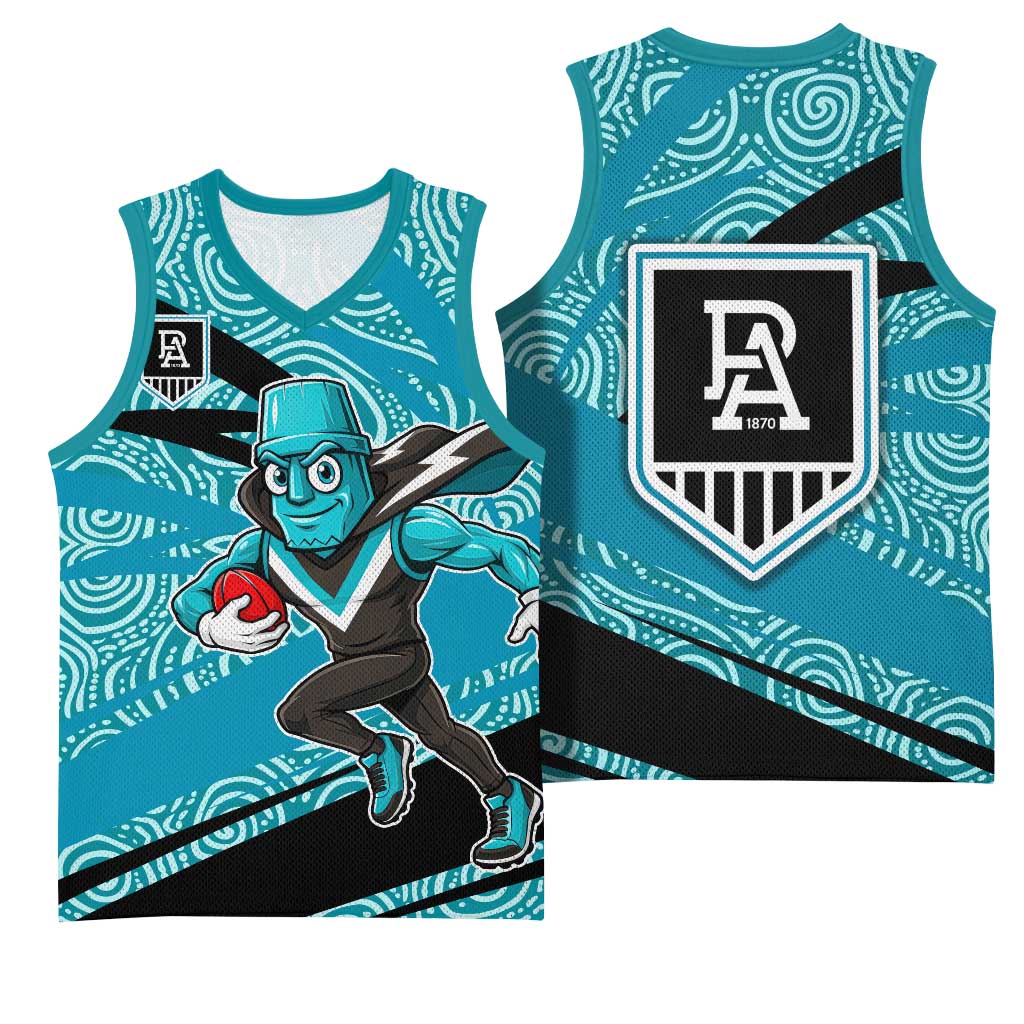 Port Adelaide Australian Football Basketball Jersey Power Hero Mascot With Indigenous Pattern Art