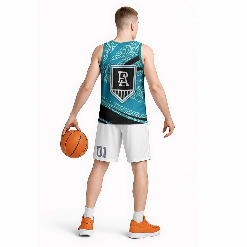 Port Adelaide Australian Football Basketball Jersey Power Hero Mascot With Indigenous Pattern Art