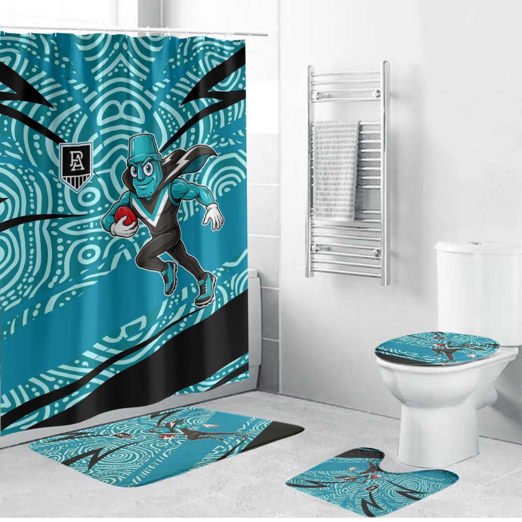 Port Adelaide Australian Football Bathroom Set Power Hero Mascot With Indigenous Pattern Art