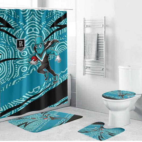 Port Adelaide Australian Football Bathroom Set Power Hero Mascot With Indigenous Pattern Art