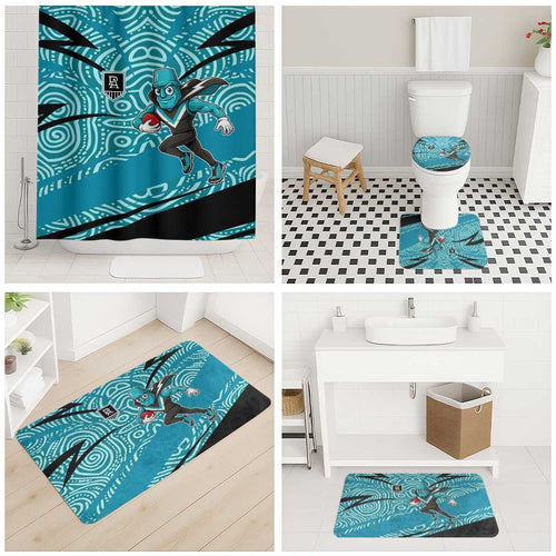 Port Adelaide Australian Football Bathroom Set Power Hero Mascot With Indigenous Pattern Art